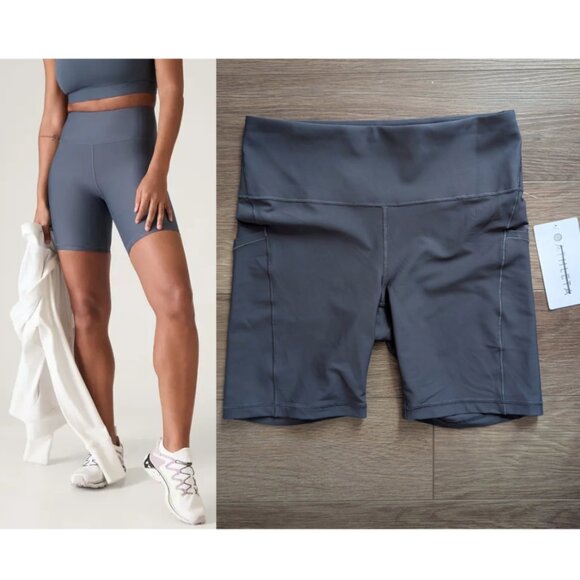 Athleta | Interval Stash High Rise 7" Short In Granite Blue - Picture 1 of 12
